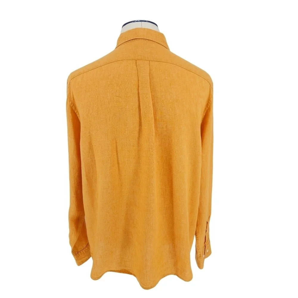 Banana Republic Untucked Fit Shirt Linen Orange Long Sleeve Button Collared XL
